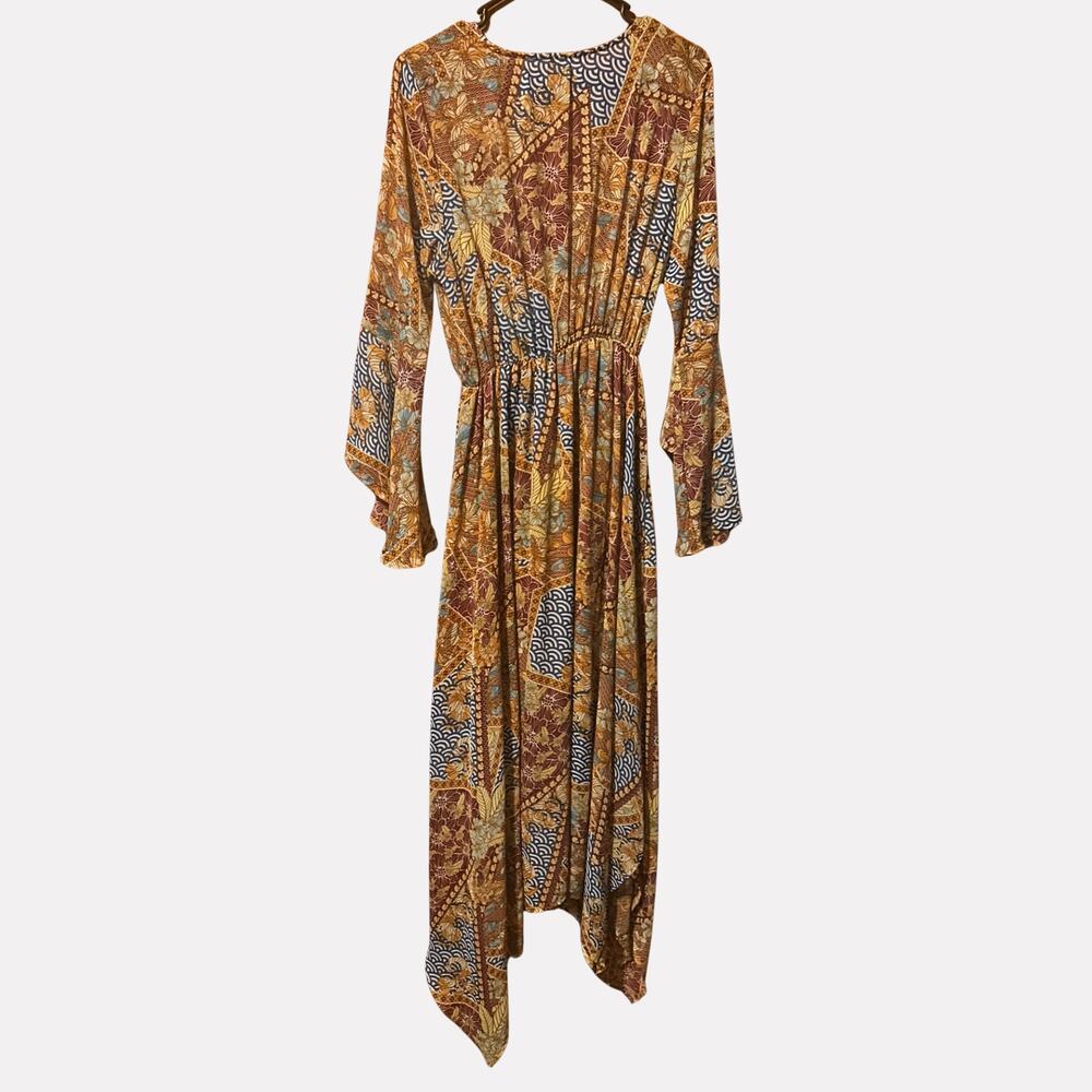 Haani Women's 1X Boho Maxi Dress Brown Blue Floral Long Sleeve Cottagecore - Picture 2 of 8